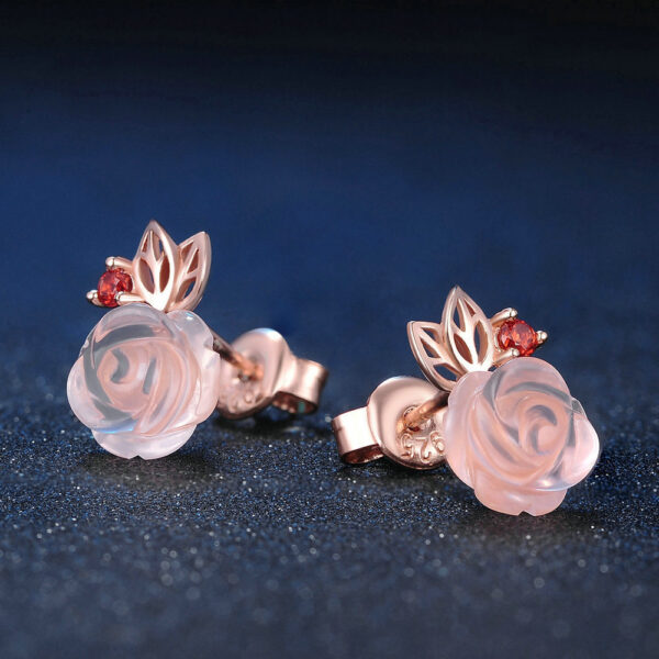 Flower Rose Quartz Gemstones 18K Rose Gold Plated Fine Jewelry silver set - Image 3