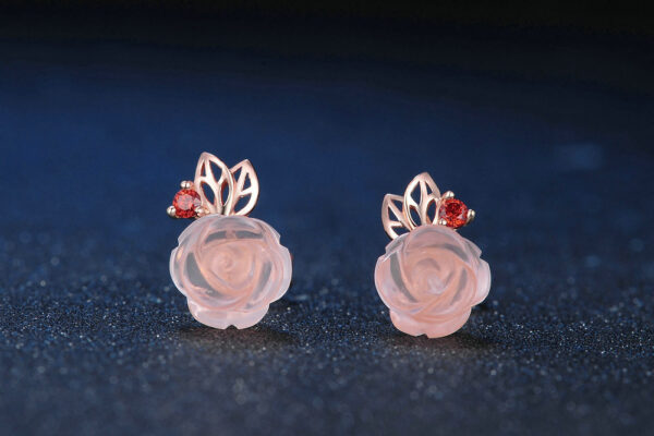 Flower Rose Quartz Gemstones 18K Rose Gold Plated Fine Jewelry silver set - Image 4