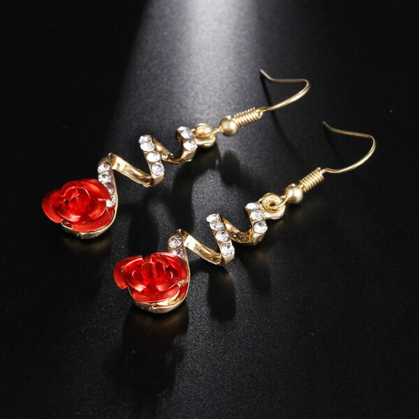 Fashion Jewelry Ethnic Red Rose Drop Earrings Big Rhinestone Earrings Vintage For Women Rose Gold Spiral Dangle Earring - Image 3