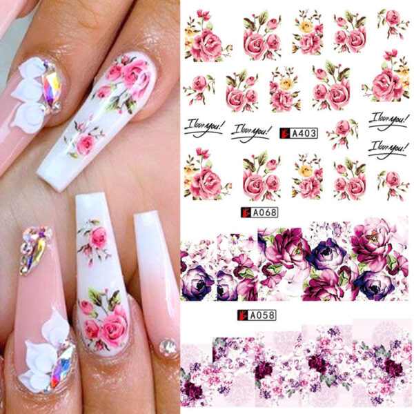 Nail Art Rose Nail Sticker Bowknot Lace Red Flower Nail Applique Eco-Friendly Nail - Image 2