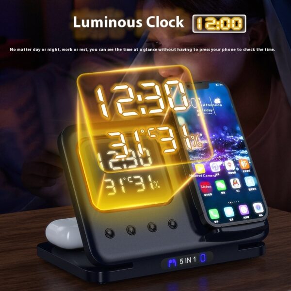 Multi-function Clock Night Light Mobile Phone Wireless Charging Bracket - Image 2
