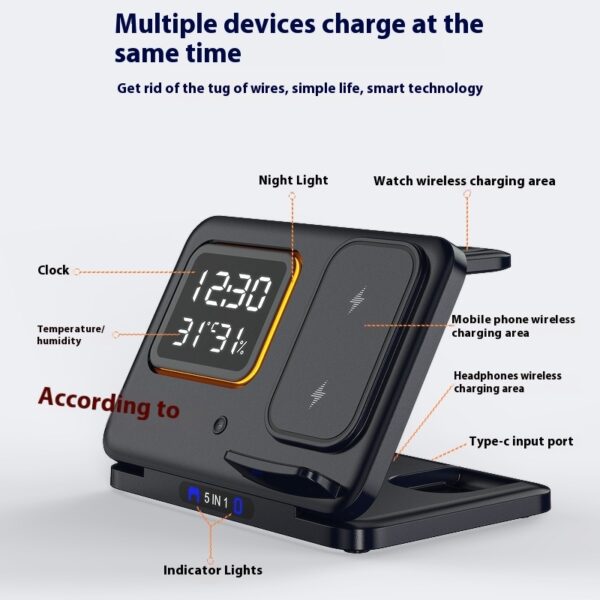 Multi-function Clock Night Light Mobile Phone Wireless Charging Bracket - Image 3