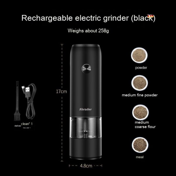 Rechargeable Electric Pepper And Salt Grinder Set One-Handed No Battery Needed Automatic Grinder With Adjustable Coarseness LED Light Refillable - Image 4