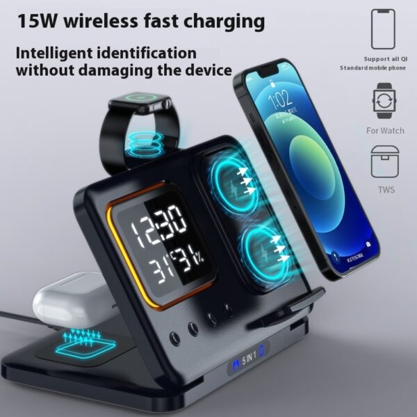 Multi-function Clock Night Light Mobile Phone Wireless Charging Bracket - Image 6
