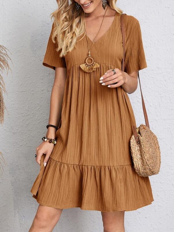 V-neck Short Sleeve Dress Summer Fashion Casual Loose Ruffled Dresses Beach Clothing Women - Image 4