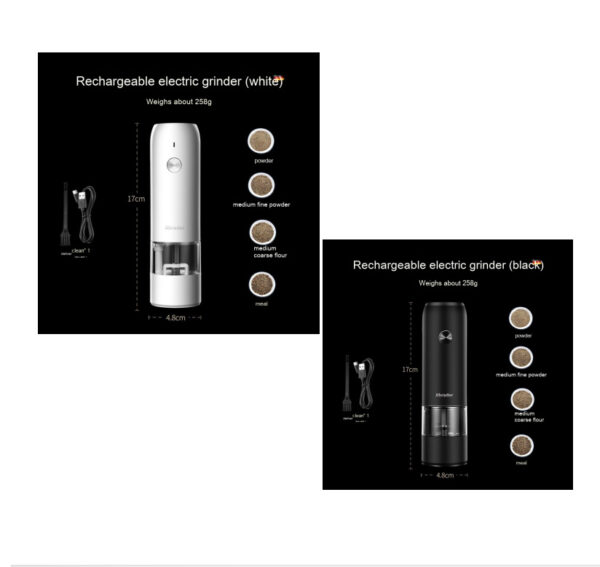 Rechargeable Electric Pepper And Salt Grinder Set One-Handed No Battery Needed Automatic Grinder With Adjustable Coarseness LED Light Refillable - Image 5